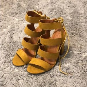 Mustard yellow block heels